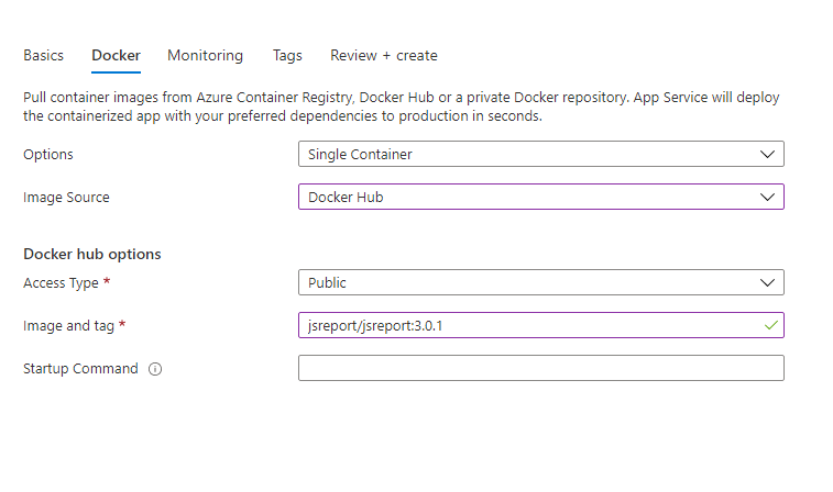 azure web app create