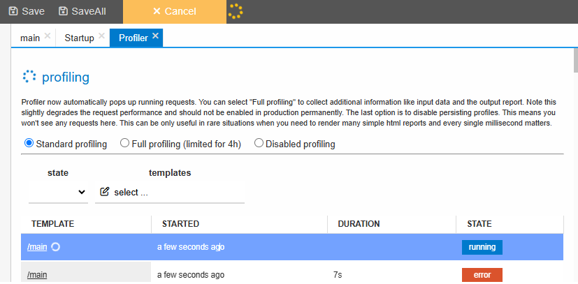 profiler canceling