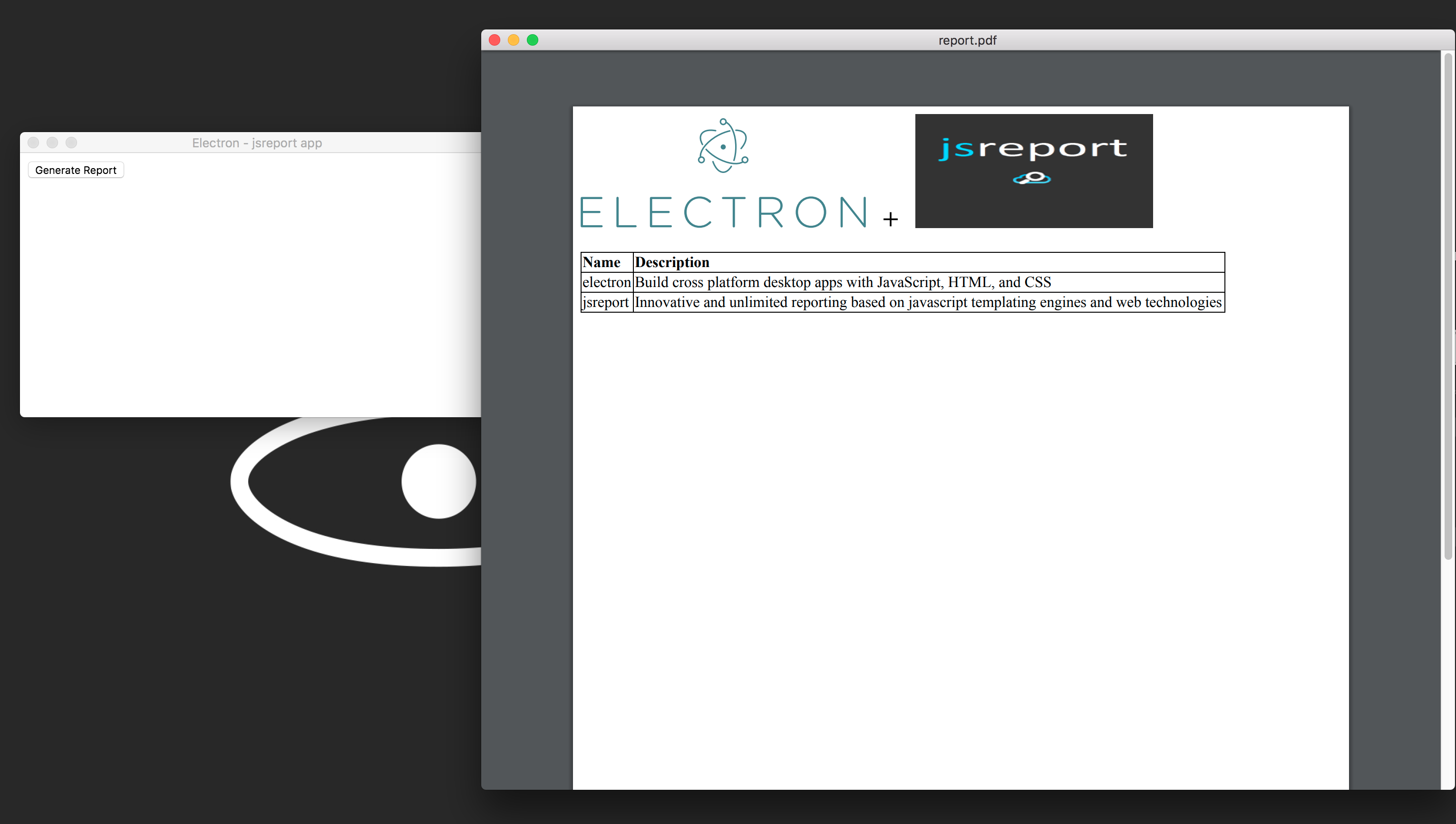 render report in electron app